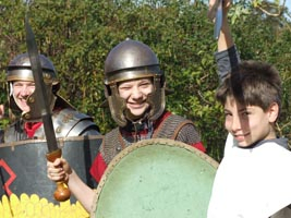 Students dressed as Roman and Egyptian soldiers