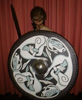 Student with a Viking sword and shield